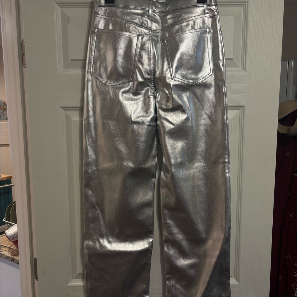 NWT Silver Vegan Leather 90s Relaxed High Rise Pants - Picture 4 of 4